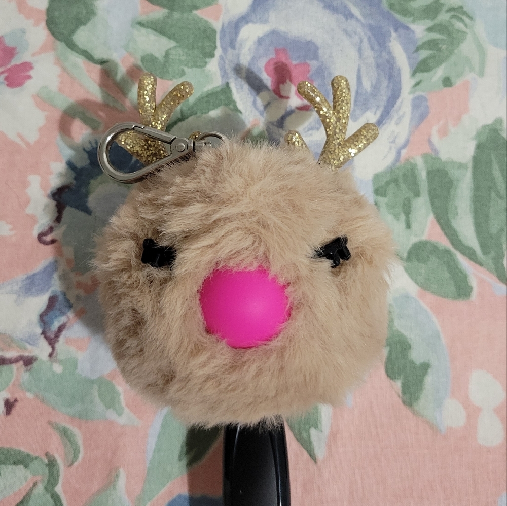 Bath and Body Works Pink Nose Fluff Ball Reindeer Pocketbac holder